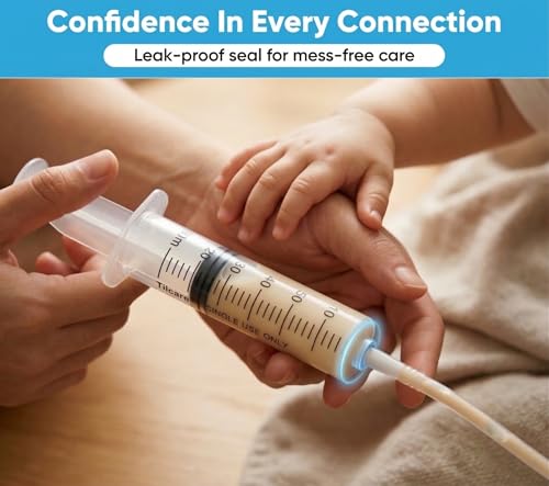 60ml Catheter Tip Syringe with Covers 5 Pack by Tilcare - Sterile Plastic Medicine Food Droppers for Children, Pets or Adults – Latex-Free Oral Medication Dispenser - Large Feeding Tube Syringes