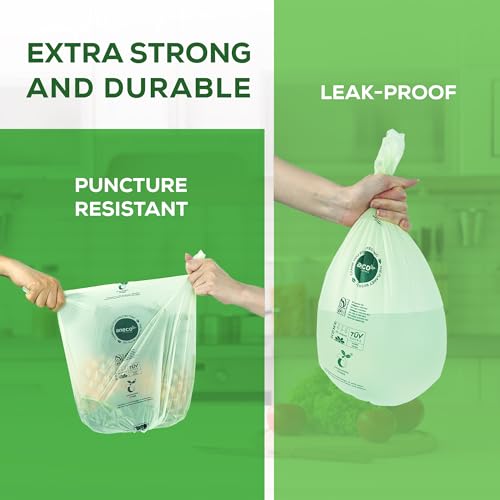 ANECO 100% Compostable Waste Bags 2.6 Gallon (Flat Top Bags, 50 Count) | Extra Strong Kitchen Small Compost Bags for Countertop Bin (BPI & OK Compost HOME Certified) - color: 2.6 GAL (Flat Top Bags, 50 Count)
