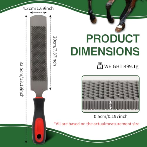 12 Inch Hoof Rasp & Farrier File with Ergonomic Non-Slip Rubber Handle | Heavy Duty Carbon Steel File Dual Sided Coarse & Fine Teeth Hoof Trimming Care Tool with Hanging Hole for Horses Cows Goats