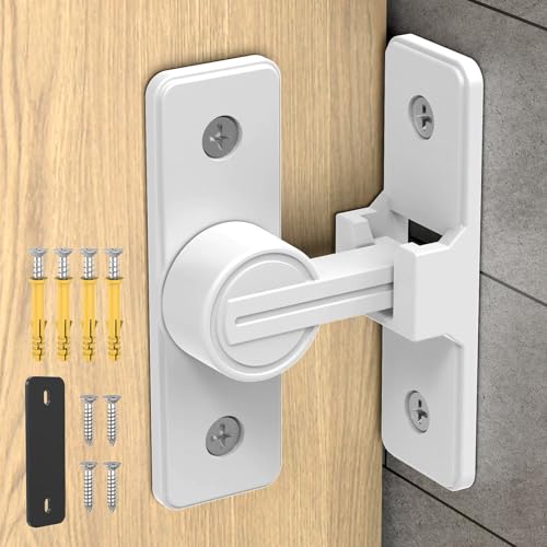 90° Heavy Duty Zinc Alloy Barn Door Lock White 1 Pack | Security Sliding Door Latch for Barn, Garden, Bathroom, Fence, Shed，With Screws & Washers - color: White-1 Pc
