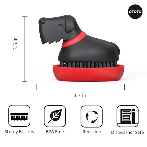 (NEW) OTOTO Oscar Dog Dish Brush - Dog Gifts, Daschund, Wiener Dog, Dish Scrub Brush, Dish Scrubber, Kitchen Vegetable Scrub Brush Palm Brush, White Elephant Gifts, Cute Kitchen Gadgets - style: Oscar
