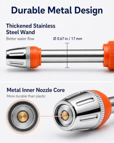 High Pressure Hose Nozzle with Soap Dispenser for Garden Hose | With Adjustable Spray Patterns,3.3 Oz Soap Bottle,Stainless Steel And TRR,For Car Wash, Fit 1/2" and 3/4" Hose