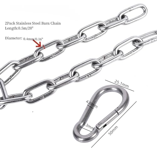 2Pcs Heavy Gate Chain Lock,Stainless Steel Chain with 4 Quick Locking Carabiner Clip Hooks for Livestock Horse Goat Cows Stall,Outdoor Fence Gate Chain Lock