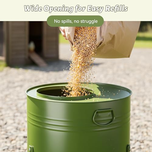 KOL Chicken Feeder No Waste for Coop & Outdoors, 16 Port 50lbs Poultry Feeder with Spill-Control Design, Rust-Proof Powder Coated Metal & Smooth Safe Edges (Avocado Green) - color: Avocado Green