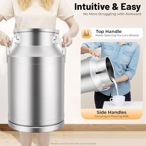 Stainless Steel Milk Can, 40 Liter Seamless Milk Jug Wine Pail Bucket 10.57 Gallon Anti-Leak Liquid Storage Container Milk Pail with Sealed Lid Heavy Duty for Milk and Wine (40L) - size: 40L