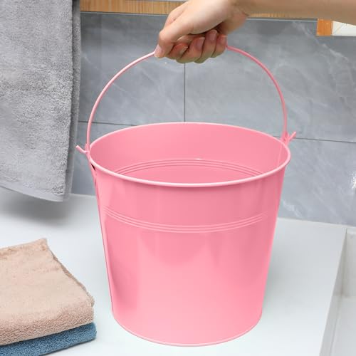 Didaey 12 Pcs 9 Quart Large Galvanized Metal Buckets with Handle Inch Heavy Duty Stainless Steel Pails Round Pail for Party Wedding, Crafts, Utensils, Table Centerpieces (Pink) - color: Pink