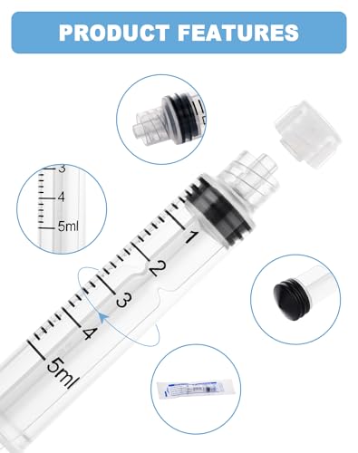 5mL Syringes without Needle, Sterile, Individually Wrapped | Luer Lock Syringe with Cap, Accurate Liquid Measurement for Lab Use and Home Care, 10 Pack - style: 5ML