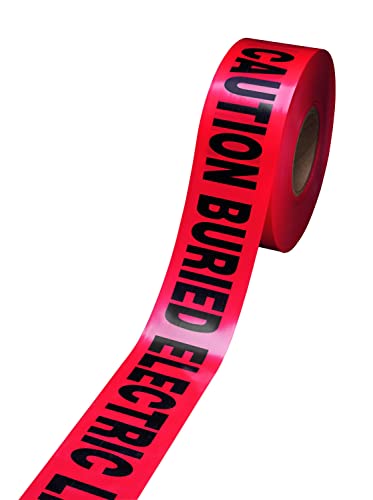 3M Buried Barricade Tape 303, 3 in x 300 ft, Red, Warning Tape, 1 Roll | Printed with "Caution Buried Electric Line Below" Text - size: 3 in x 300 ft