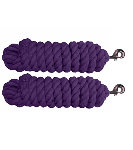 Majestic Ally Pack of 2 Solid Cotton Lead Rope for Horses & Livestock – 10 Foot Long and 5/8 inch (16MM) Thick - Replaceable Heavy-Duty Satin Bolt Snap – Handmade – Soft, Broken in Feel (Purple) - color: PURPLE