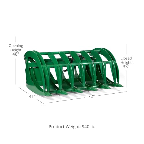 Titan Attachments Extreme Root Grapple Rake Attachment, Global Euro Connection, Heavy-Duty Rake Attachment, Twin 3,000 PSI Cylinders, Replaceable Forged Steel Teeth - size: Rake Length: 72"