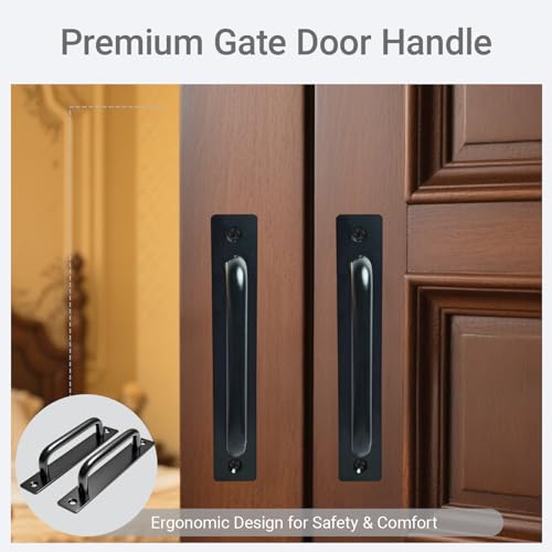 2PCS 5.8 Inch Barn Door Handle, Premium Aluminum Alloy Gate Handle | Sturdy Black Sliding Door Pull Handles for Kitchen, Cabinet, Bathroom, Closet, and Easy Install - size: 5.8 Inches