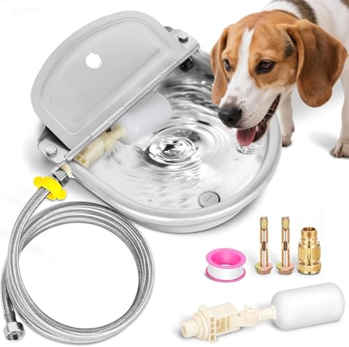 Automatic Animal Drinking Water Bowl with Float Valve, Extended Pipe & Drain Hole,3L Stainless Steel Waterer Feeder Farm Dog Dispenser Kit Self Filling for Livestock Horse Goat Water Trough - size: 71" Hose & Drain
