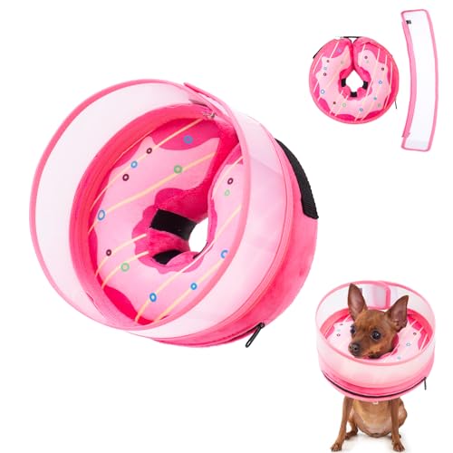 Inflatable Dog Cone Collar for Large Medium Small Dogs, Soft Dog Donut Collar Adjustable Recovery Cone for Pets After Surgery, Extra Enhanced Anti-Licking Guard Shield (Pink Donut, Small) - color: Pink Donut, size: Small