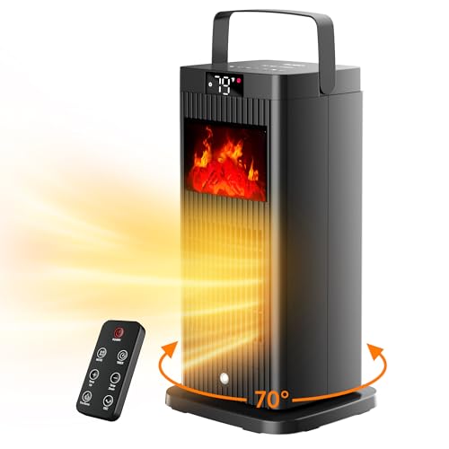 2026 Space Heater 1500W Portable Electric PTC Ceramic | ETL & UL Certified, Fireplace Flame Effect, Oscillating, ECO Mode Temp Control, Indoor Use