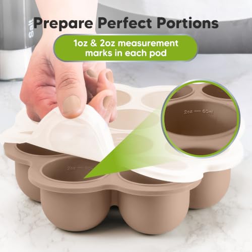 KeaBabies Silicone Food Freezer Trays with Lid, 2oz x 10 Pods (Chai Latte) | Baby Food Storage Containers, Easy Puree Meal Prep, Breast Milk Silicone Freezer Molds, Dishwasher, Microwave Safe, BPA-Free - color: Chai Latte