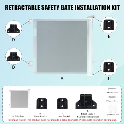 2 Sets Baby Retractable Gate Replacement Parts, Baby Door Extension Fittings Hardware Kit Extender Mount with 4 Latch 4 Bracket 1 Set of Screws & Four Adhesive Sheet for Safety Door Installation