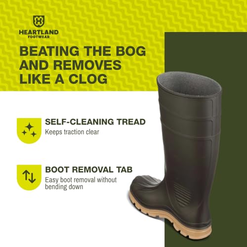 Heartland Barnyard 15” Agricultural Waterproof Work Boots for Men - Lightweight PVC Boots with Comfort Footbed & Self-Cleaning Traction Outsole - size: 9