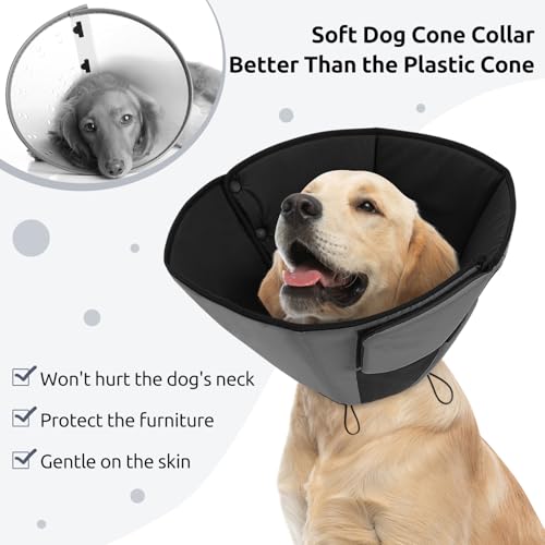Dog Cones for Medium Dogs, Soft Dog Cone Collar After Surgery | Pet Cone for Dogs Wound Care, Spay, Neuter, Breathable Pet Surgery Collars & Cones, Adjustable Elizabethan Collar, Grey M - color: Grey, size: M