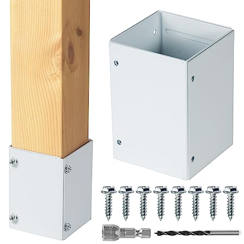 Stainless Steel Adjustable (Range 3.3"-6") Post Protector, Protects Wooden Mailboxes and Fences from Lawnmower and rain Damage (White, 1 Set) - color: White, size: 1 set