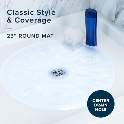 SlipX Solutions 23" Non Slip Round Shower Mat, Drain Hole, Clear, 2 Pack | Wet Surface Protection For Elderly & Kids Bathroom, Drainage Holes, 160 Suction Cups, Fits Shower Stalls, Dorms, & RV's