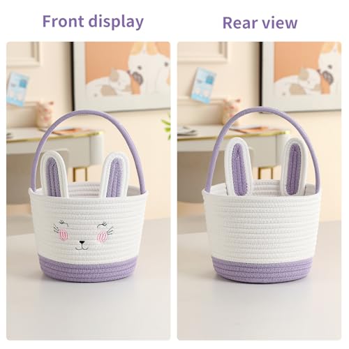 Easter Baskets for Easter Egg with Handle Woven Empty Hunt Boys' Lovely Bunny Rabbit Colorful Woven Basket First Easter Gifts for Boys, Babies, Kids, and Children (Purple) - color: Purple