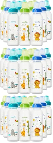 Classic Prints Polypropylene Bottles for Baby, Infant and Newborn - Blue/Green/Teal, 8 Ounce (Pack of 36) - size: 1 Count (Pack of 36)