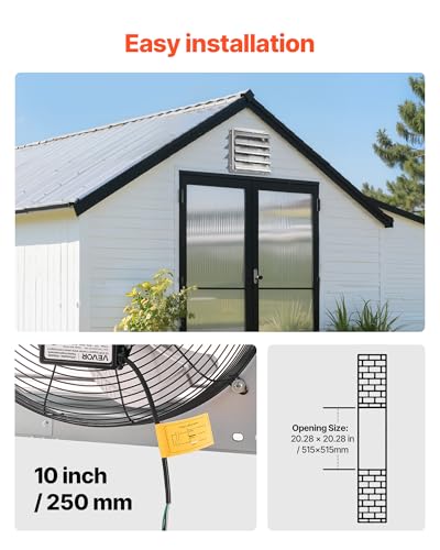 VEVOR 20 Inch Shutter Exhaust Fan Wall Mounted Automatic Louvers Silver, Sturdy Steel Housing, Low Noise, AC Motor, 4499 CFM Ventilation and Cooling for Attic, Garage, Barn, Greenhouse, Workshop - size: 20 Inch