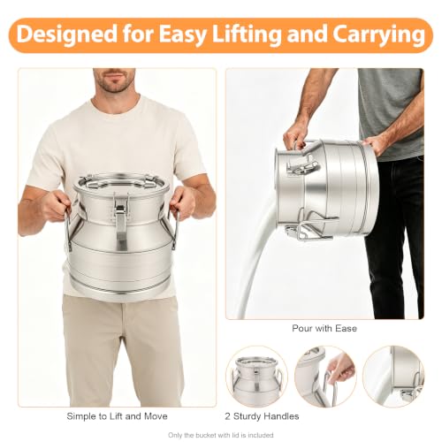 Stainless Steel Sealed Milk Barrel，12L/3.17Gallon Large Milk Bucket Wine Can Pail Tote Tank with Sealed Lid & Handle for Milk Wine Oil Liquid Tranport Storage Container - size: No Spigot