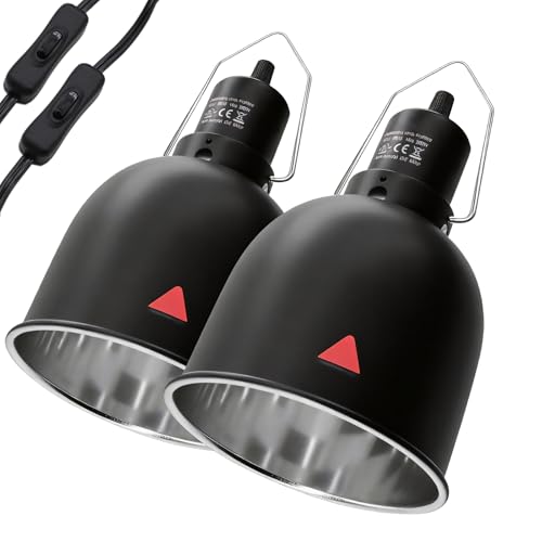 2-Pack Reptile Light Fixture 5.5in Deep Dome Reptile Lamp Fixture Heat Lamp Fixture for Heat/UVA/UVB Bulb Basking Lamp Max 160W for Reptile Habitat