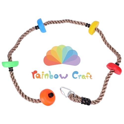 Rainbow Craft 6.5FT Colorful Climbing Rope with 5 Knotted Footholds | 110lbs Capacity, Ages 3+, Rope 78.7in, 5 Colors, For Swing Sets & Slacklines
