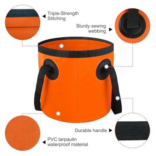 Car Wash Bucket 3.2 Gallon, Collapsible Bucket for Cleaning, Fishing Bucket with Handle for Car Washing, Traveling, Beach, Portable Wash Basin for Cleaning Supplies RV Essentials and Outdoor Camping - color: Orange, size: 12L