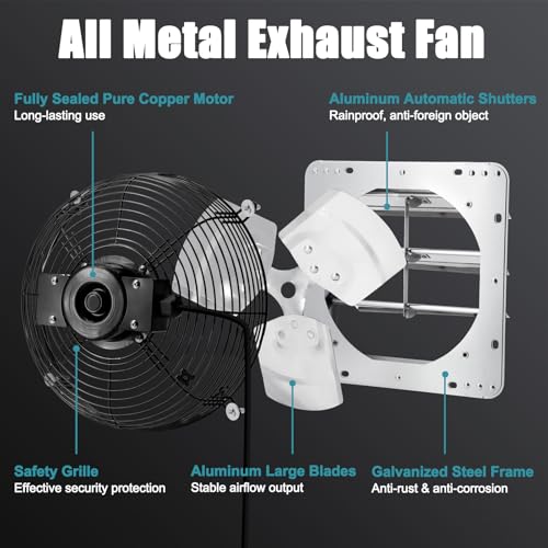 Criditpid 12 Inch Shutter Exhaust Fan, 970 CFM Wall Mounted Fan, Attic Vent Fan with Speed Controller and Thermostat for Greenhouse, Garages, Warehouse, Shed, Basement, Chicken Coops Ventilation. - size: 12 Inch Shutter Exhaust Fan