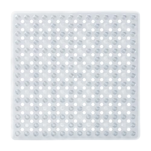 Yimobra Square Shower Floor Mat Non Slip, 21"X21" Machine Washable Bath Tub Mat, Soft on Feet, Bathmat with Drain Holes and Suction Cups, Fast Draining, Clear - color: Clear, size: 21 X 21 Inch