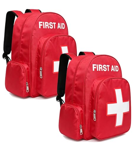 Gatycallaty First Aid Bag Empty Backpack Emergency Bags First Responder Trauma Treatment with 13 Pockets for Outdoor Hiking Travel Field Trips Camping (Red, Pack of 2) - color: Red, Pack of 2