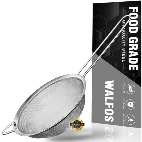Walfos 4.6 Inch Fine Mesh Strainer, Premium Stainless Steel Colanders and Sifters, with Reinforced Frame and Sturdy Handle, Perfect for Sift, Strain, Drain and Rinse Vegetables, Pastas and Tea - style: 4.6" Small Strainer
