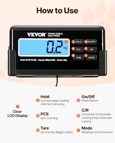 VEVOR 1100Lbs x 0.2Lbs Digital Livestock Scale Large Pet Vet Scale Stainless Steel Platform Electronic Postal Shipping Scale Heavy Duty Large Dog Hog Sheep Goat Pig Sheep Scal - style: 1100Lbs