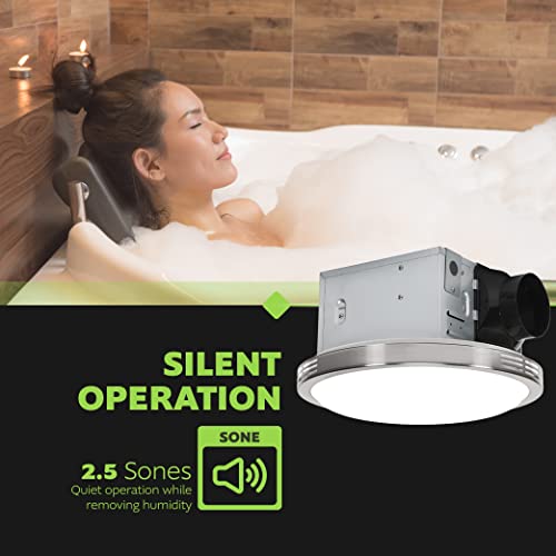 Homewerks 7105-07 Bathroom Fan with LED Light Ceiling Mount Exhaust Ventilation Silent 2.5 Sones 100 CFM, Decorative Brushed Nickel Trim - color: 100 CFM Brushed Nickel