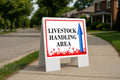 Livestock Handling Area 4Th Of July American Flag Usa Patriotic Red Blue Stars Up Arrows A-Frame Single Sided 23x23 in. Yard Road Sign - size: Single A-Frame Up Directional Arrows