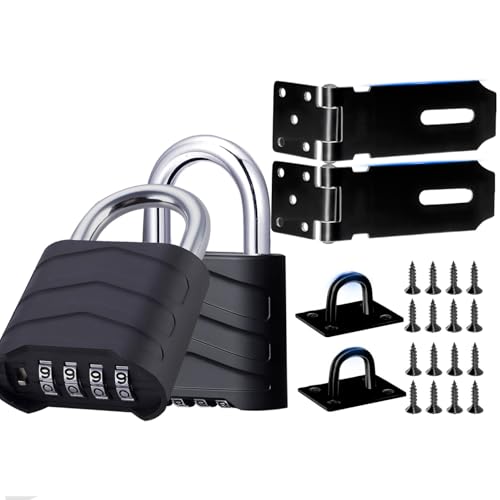 2 Set of Door Security Lock Kit, 4 Digit Combination Waterproof Padlock with 180-Degree Stainless Steel Garden Gate Hasp Lock,for Shed Door Wooden Gate Storage Box (Black 4 inch) - color: Door Latch with Combo Lock - 2 Pack