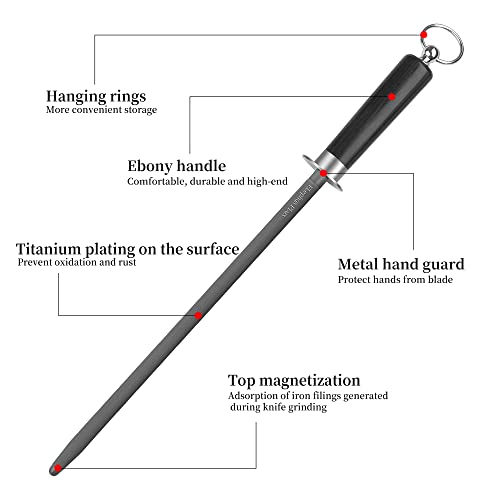 honing steel knife sharpener ，high carbon steel knife sharpener rod,12 Inch Knife Sharpening Steel Honing Rod（black） - color: blackwood