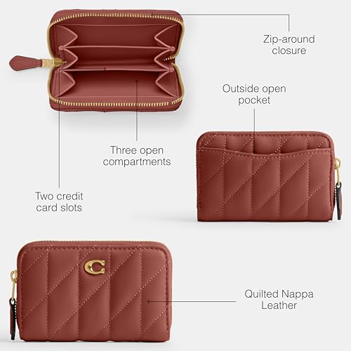 Coach Quilted Pillow Leather Essential Small Zip Around Card Case - color: B4/Dark Peach, size: One Size