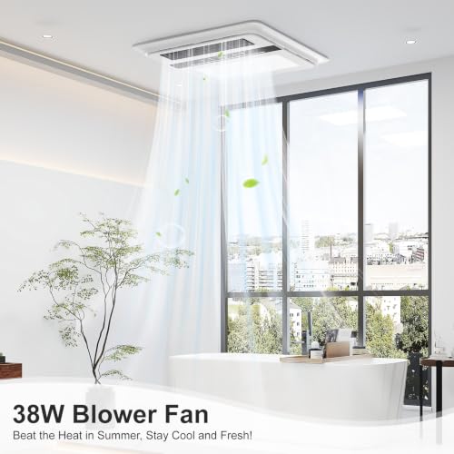 Hawkrown 4 in 1 Bathroom Exhaust Fan with Light, 1760W Heater Fan Light Combo, 190 CFM Bathroom Fan, 1.0 Sone Exhaust Fan with Heater, Light, Ventilation for Home, Bath, Hotel - color: Ivory
