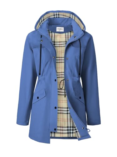 RUMIA Raincoat Women Waterproof Long Hooded Trench Coats Lined Windbreaker Jackets for Women 2026 S-2XL - color: Mistyblue, size: Small