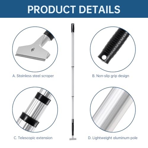 Floor Scraper, 76" Aluminum Adjustable Paint Scraper with 4-inch Razor Blade, Floor Scraper Long Handle Heavy Duty Scrappers for Cleaning Glass Wall Gum Paint Tile Glue Linoleum Carpet