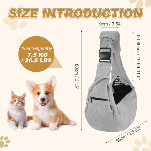 Dog Sling Carrier for Small Dogs and Cats Up to 16.5 Lbs, Breathable with Shoulder Pad Pet Crossbody Shoulder Bag, (Gray, 1 Pcs) Intended for Outdoor/Camp/Travel - color: Gray