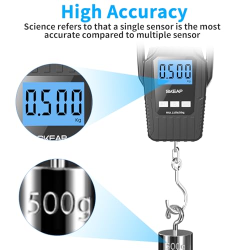 Digital Fish Scale Hanging Scale Fishing Scale, SKEAP 110lb/50kg Luggage Scale,Fish Weighing Scale, Upgrade Large Handle & Backlit LCD Display, Black,Fishing Gifts for Men,Black - color: Black