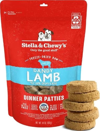 Stella & Chewy's Freeze-Dried Raw Dinner Patties - Dandy Lamb Recipe - High Protein Grain-Free Puppy & Dog Food - Perfect For Picky Eaters - 14 oz