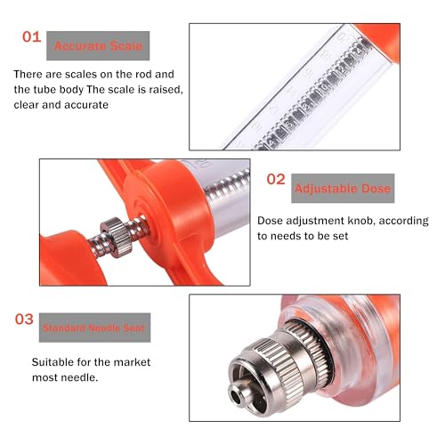 20ML Goat Drench Gun Goat Syringe, Adjustable Dosage Drench Syringe with 2 Nozzles, Drench Gun for Sheep Cat Cattle Dog Pig Horse