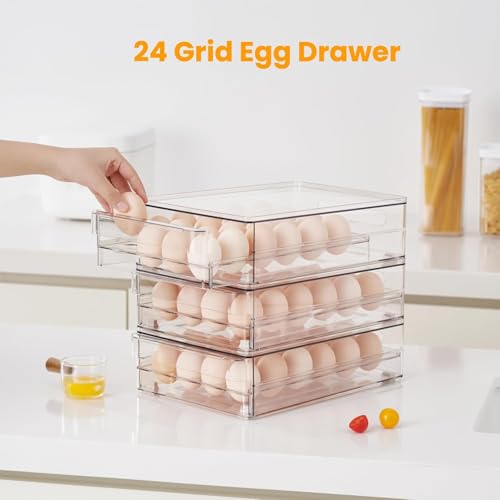 24 Capacity Egg Holder for Refrigerator, Egg Drawer for Fridge Pull Out Egg Storage Container with Non-Slip Pads Clear Egg Tray Egg Organizer - 2 Pack - color: 2 Pack Egg drawer
