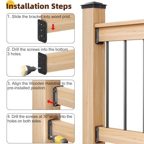 30 Pcs Toscoco Deck Railing Brackets for 2×4 (Actual 1.5" × 3.5") Wood Rail | Heavy Duty Nylon 66 Railing Connectors for Wood Post to Handrail Connection with 215 Pcs Deck Screws for Deck Stair Fence